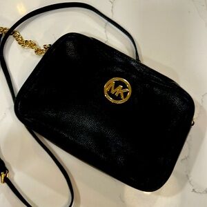 Michael Kors black crossbody purse genuine leather gold hardware